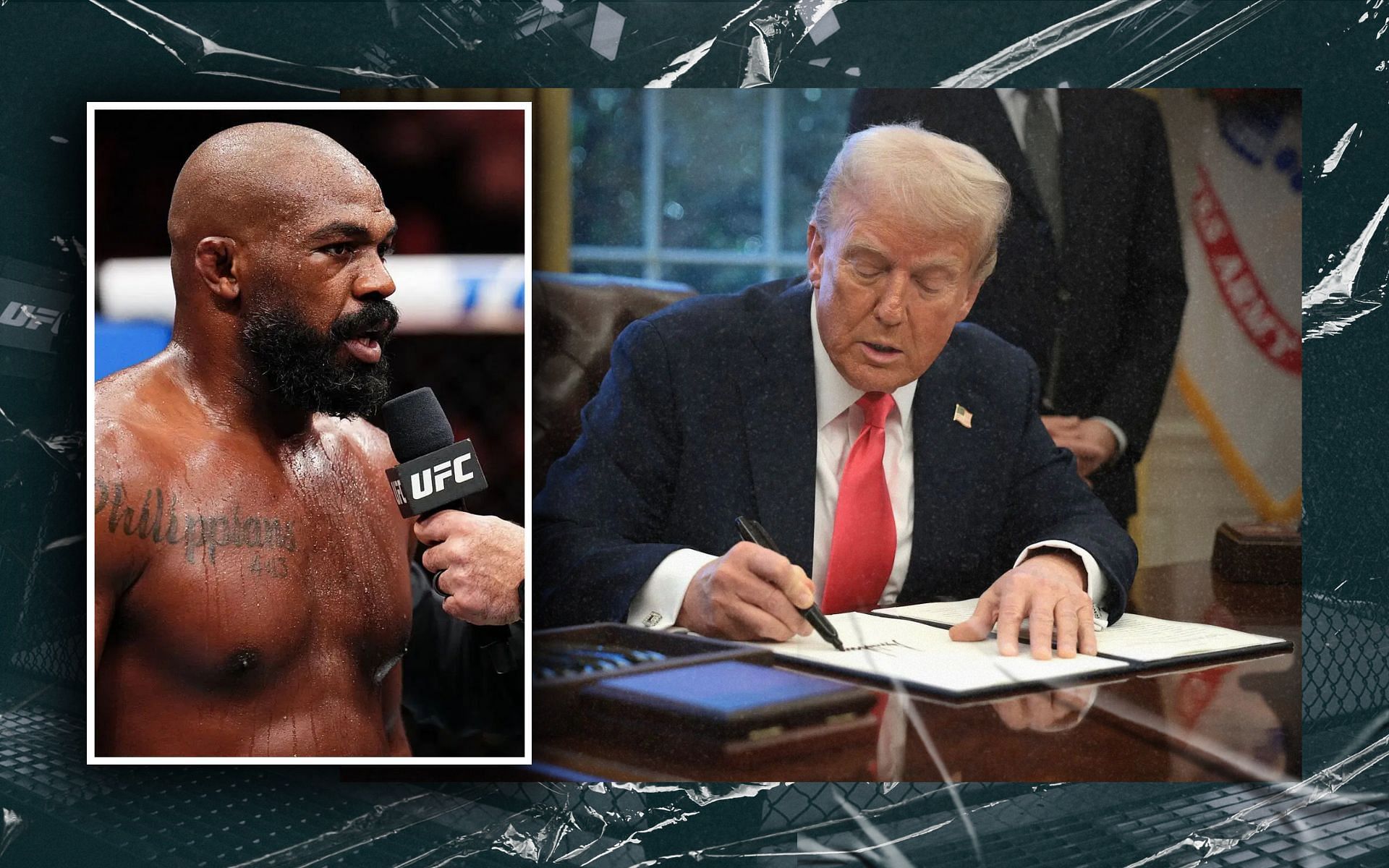 Jon Jones (inset) thanks POTUS Donald Trump (left)  for latest healthcare order. [Images courtesy: GEtty Images]