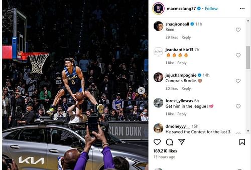 Shaqir O'Neal's Insta response to Mac's dunks (Photo Credit: Instagram/@shaqironeall)