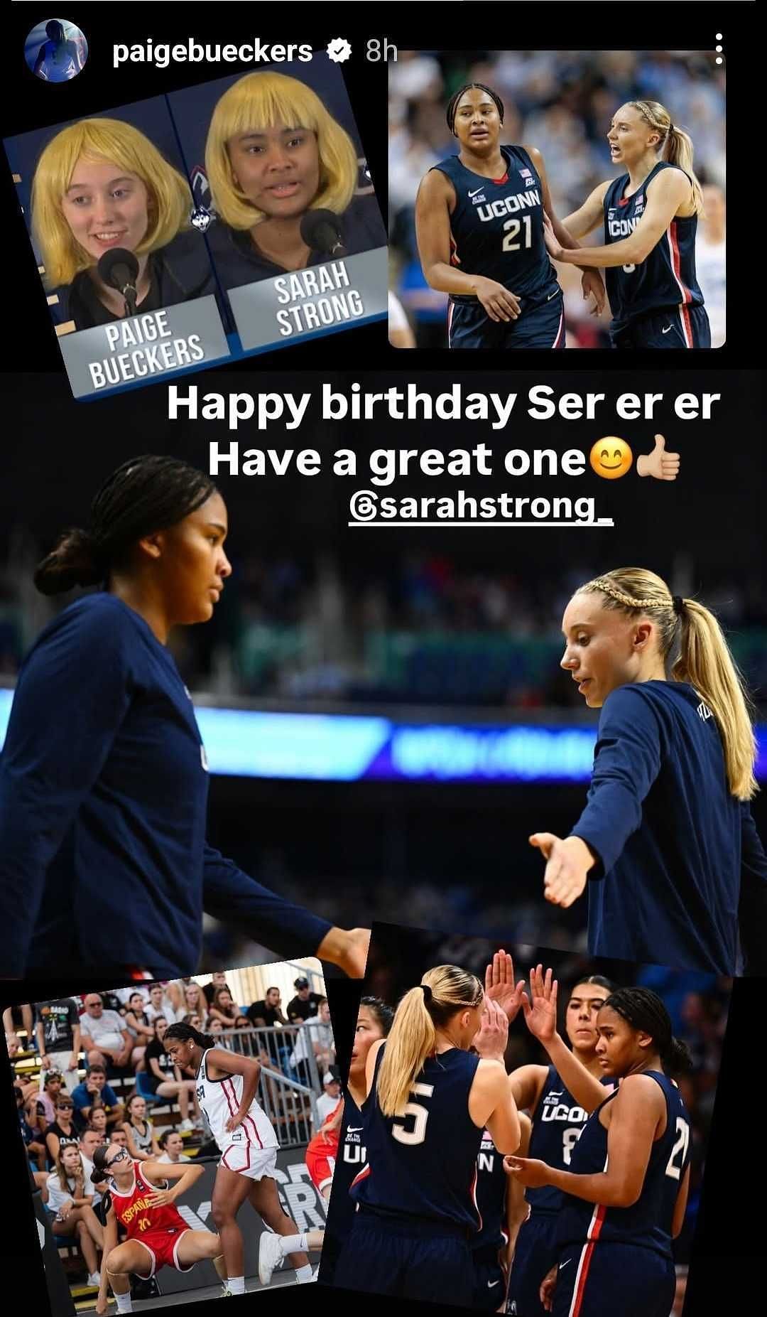 Paige Bueckers reacts to Sarah Strong&#039;s birthday. (Instagram)