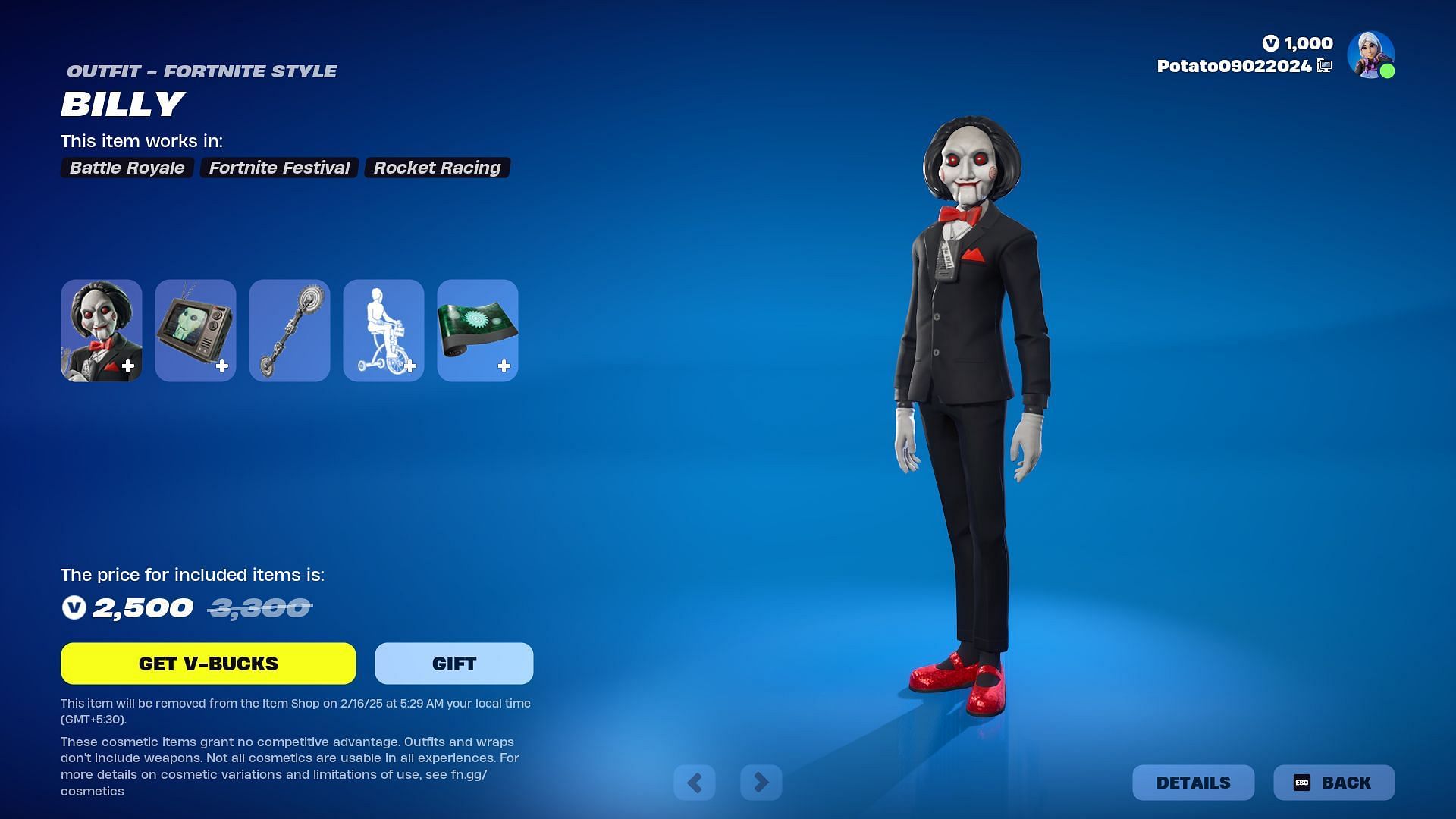 Billy The Puppet will remain listed until February 16, 2025 (Image via Epic Games)