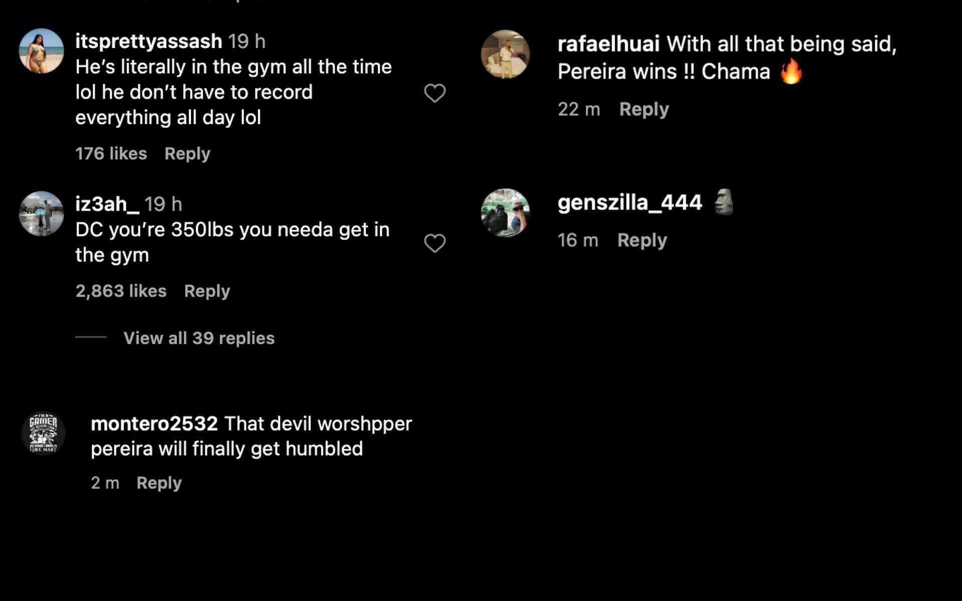 Screenshot of fan reactions to the post.