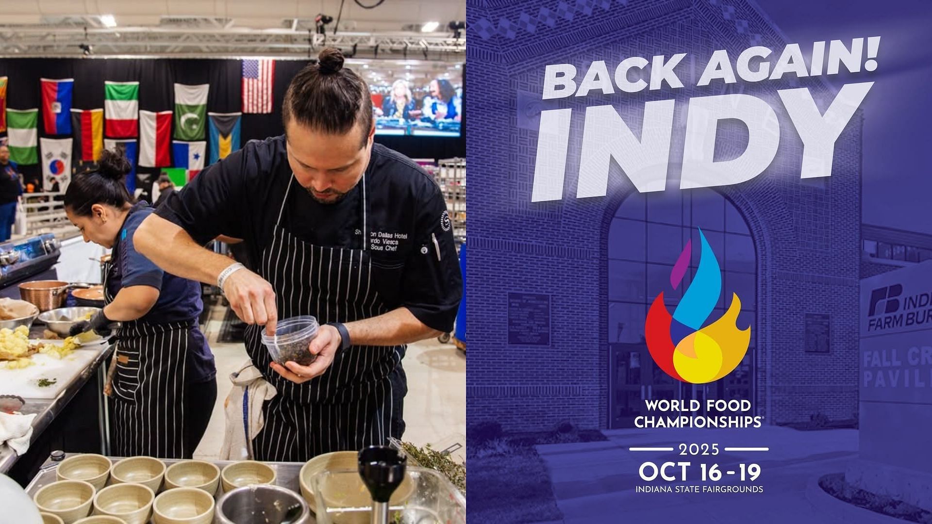 Left: 2024 World Vegetarian Champion Ricardo Viesca Gutierrez (Image via @worldfoodchampionships/Instagram)