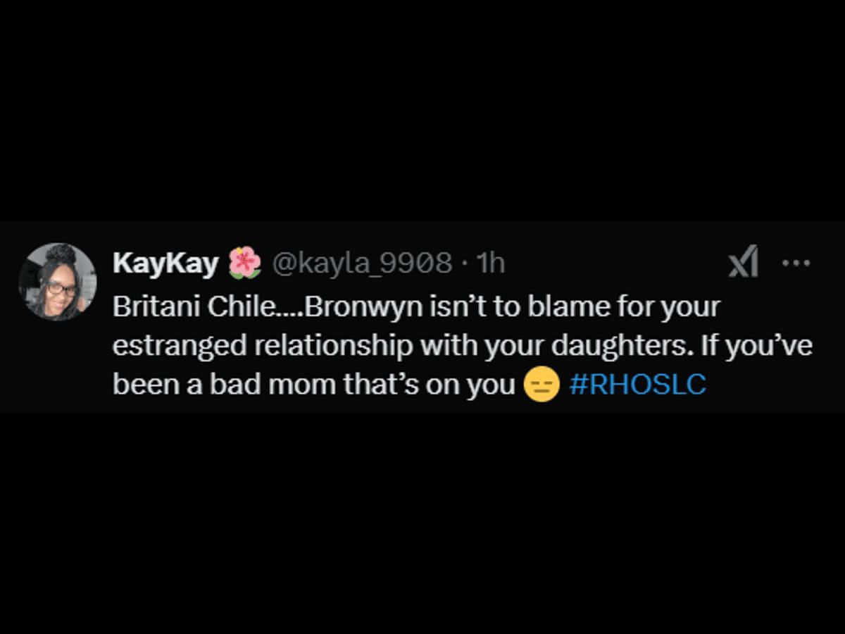 A RHOSLC fan reacts to Britani&#039;s accusations (Image via X/@kayla_9908)