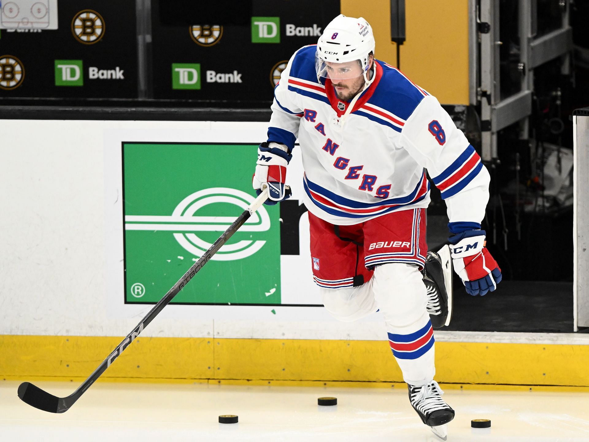 J.T. Miller, #8 of the New York Rangers, steps onto the ice. (Credits: Getty)