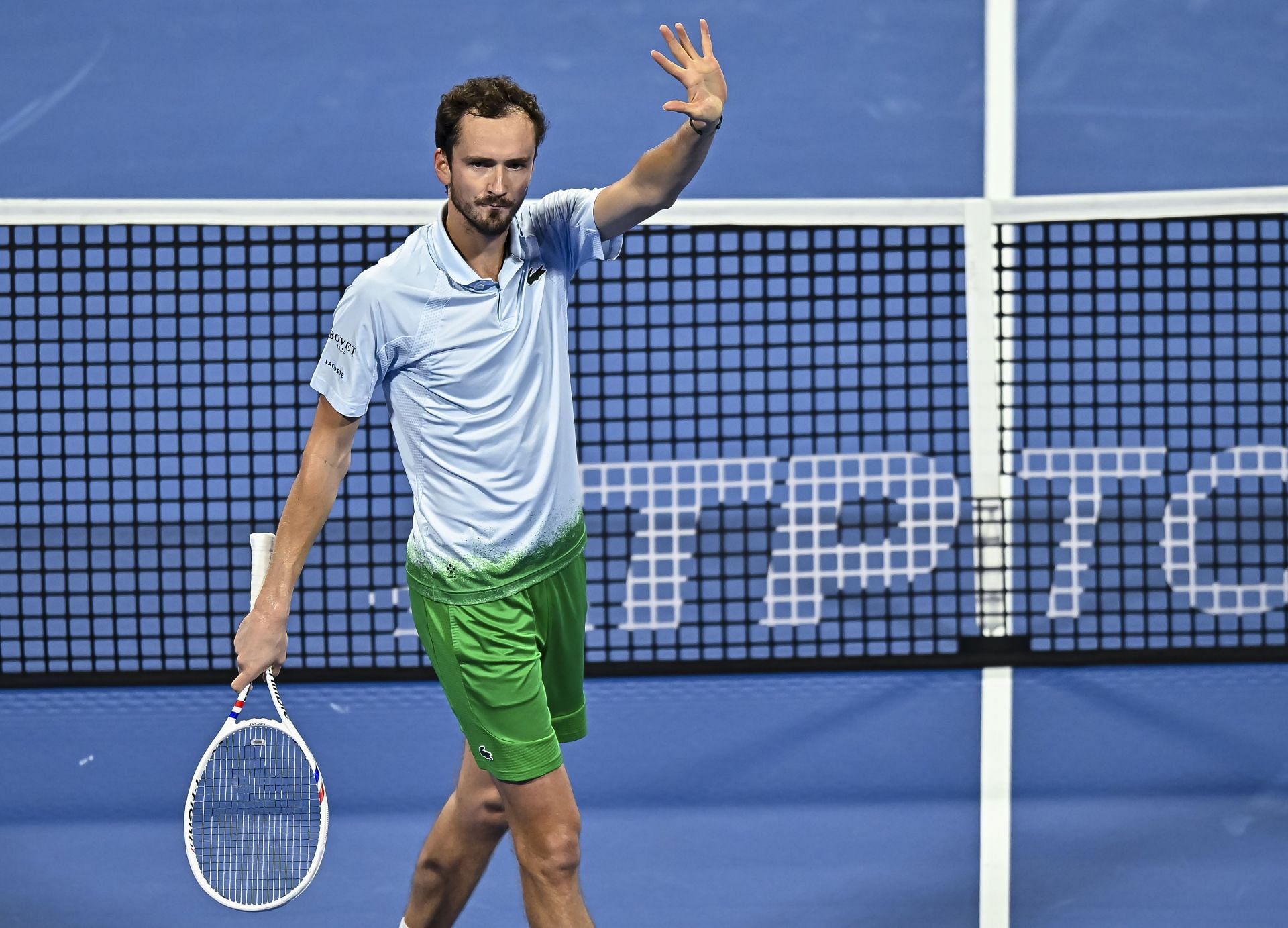 Daniil Medvedev celebrates after winning his round of 32 match against Karen Khachanov during the ATP Qatar ExxonMobil Open 2025 - Source: Getty