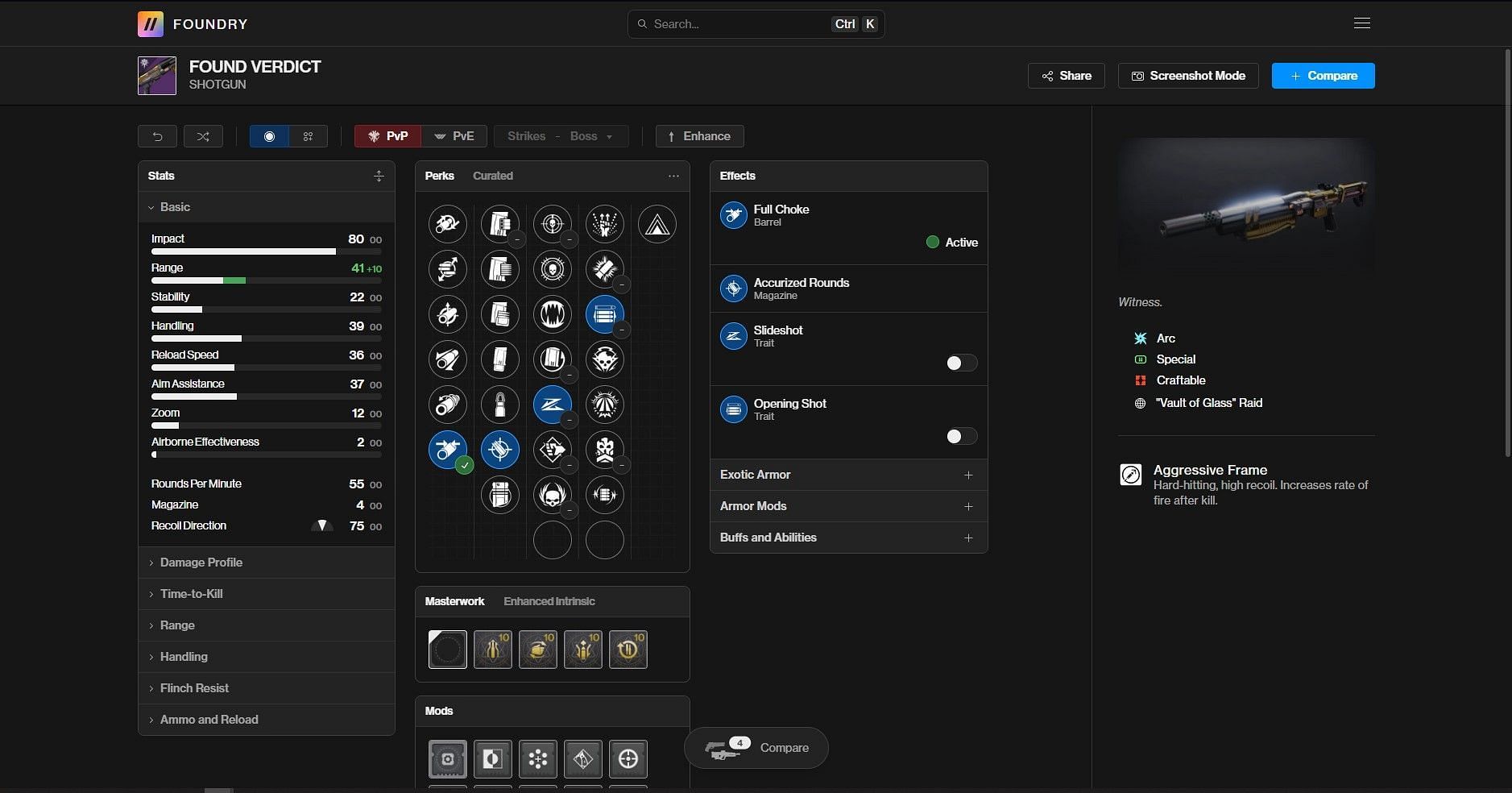 Found Verdict PvP god roll (Image via Bungie/Destiny Foundry)