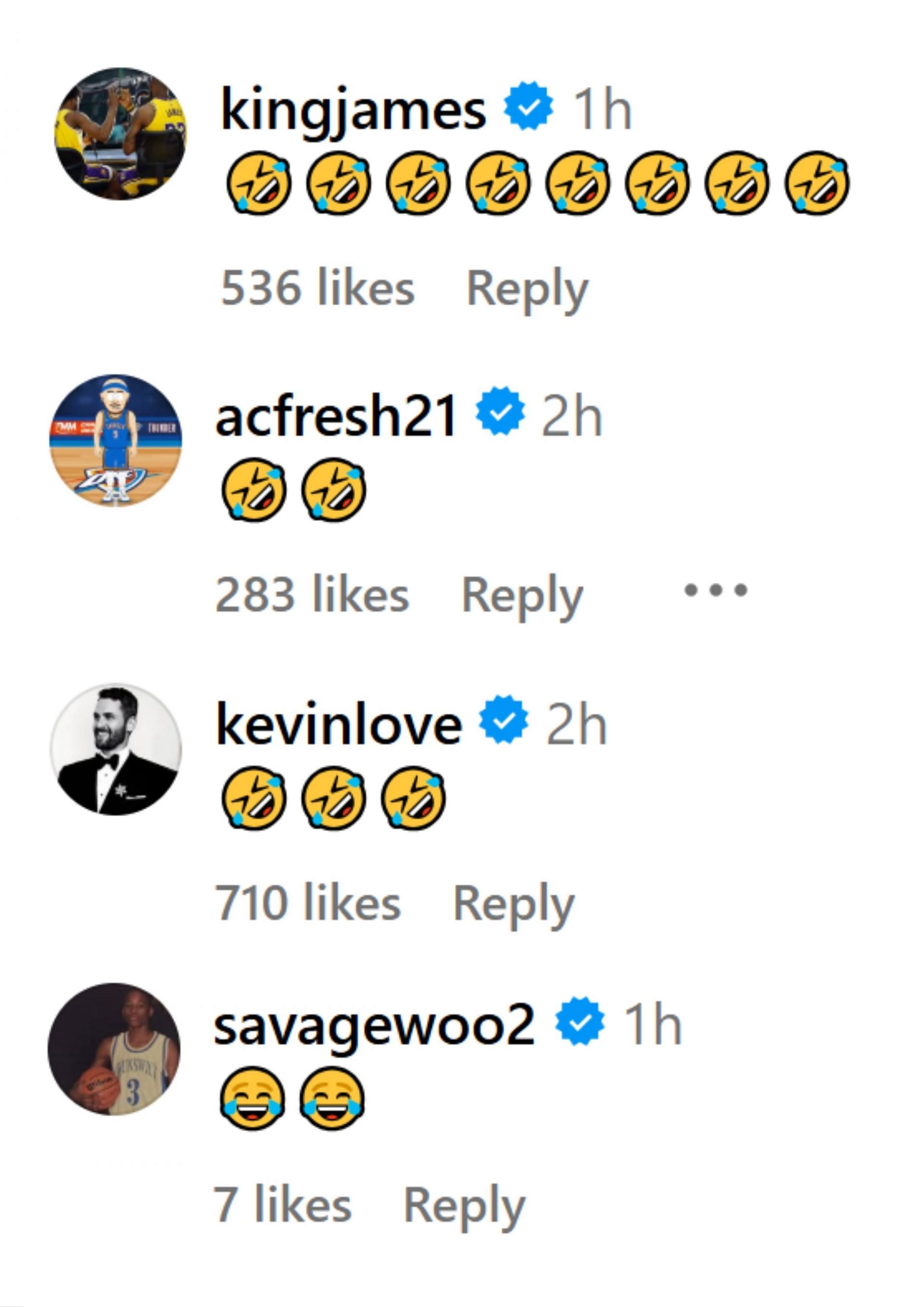 Players&#039; reaction to DeRozan&#039;s post (Photo: @demar_derozan on IG)