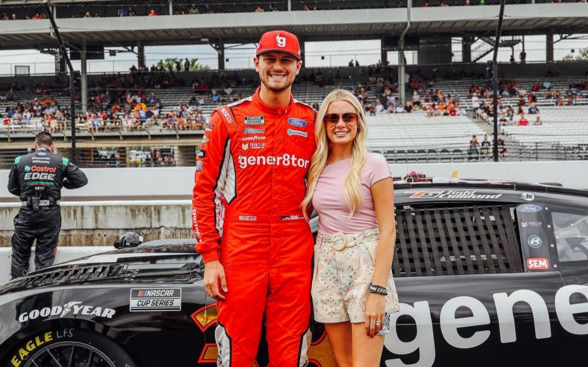 Todd Gilliland with his wife Marissa after finishing P4 in the 2024 Brickyard 400