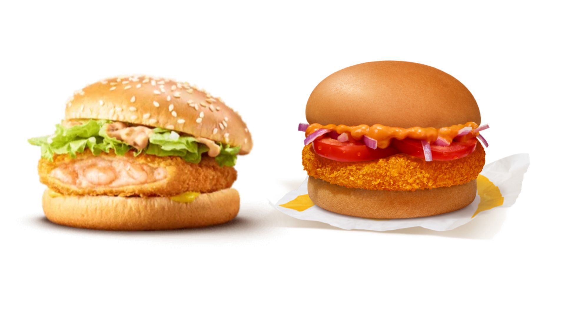 Japan&#039;s Shrimp Filet-O &amp; India&#039;s McAloo Tikki Burger (Image via McDonald&#039;s)