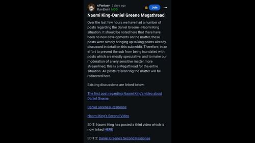 A social media user posts on the Naomi King and Daniel Greene drama. (Image via Reddit)