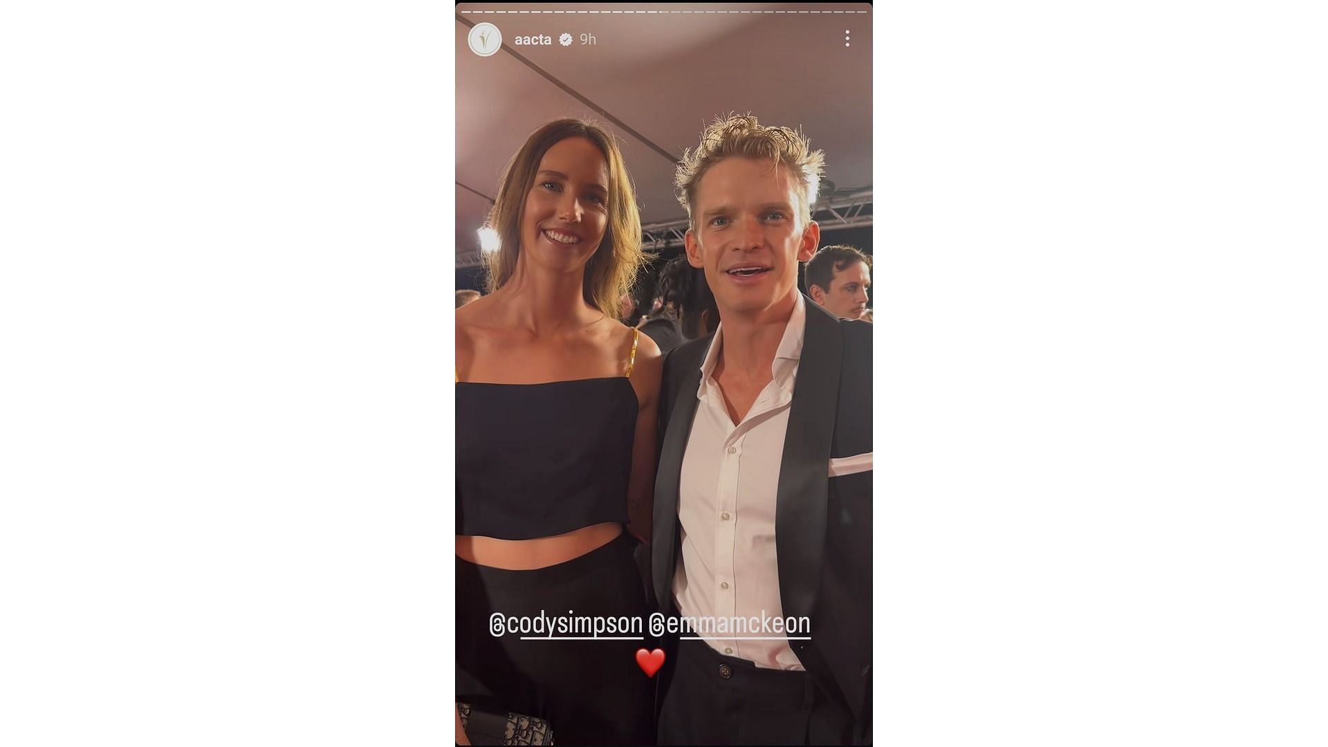 Screenshot of AACTA&#039;s Instagram story feat Simpson and McKeon (Image via: AACTA&#039;s Instagram handle)