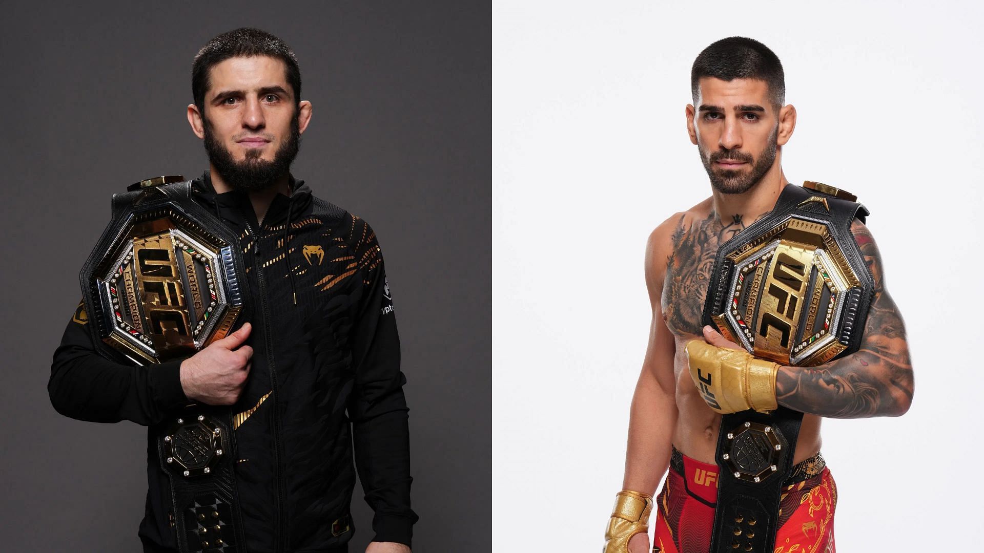 An MMA analyst believes Islam Makhachev (left) vs. Ilia Topuria (right) will happen this year. [Image courtesy: Getty Images]