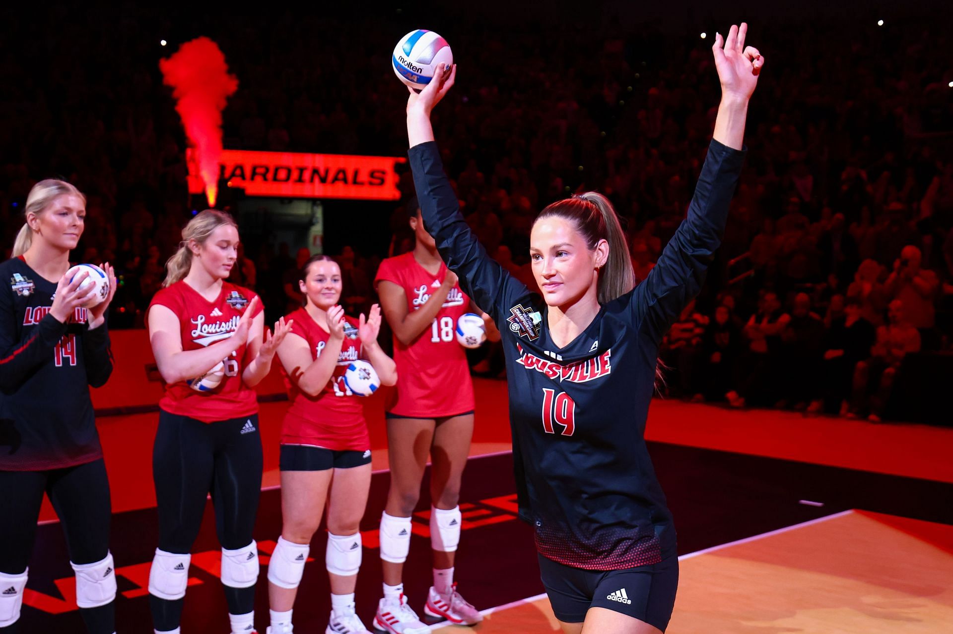 Elena Scott playing at the 2024 Division I Women&#039;s Volleyball Championship - (Source: Getty)