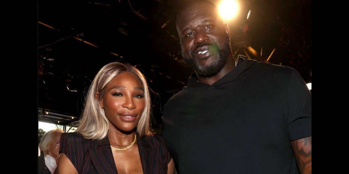 Serena Williams with Shaquille O&#039;Neal at the Fanatics Super Bowl Party - Source: Getty