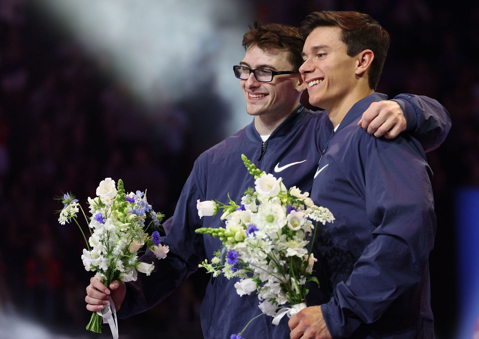 Nedoroscik with teammate Broody Malone on the third day of the 2024 US Olympics Gymnastics Trials (Image via: Getty Images)