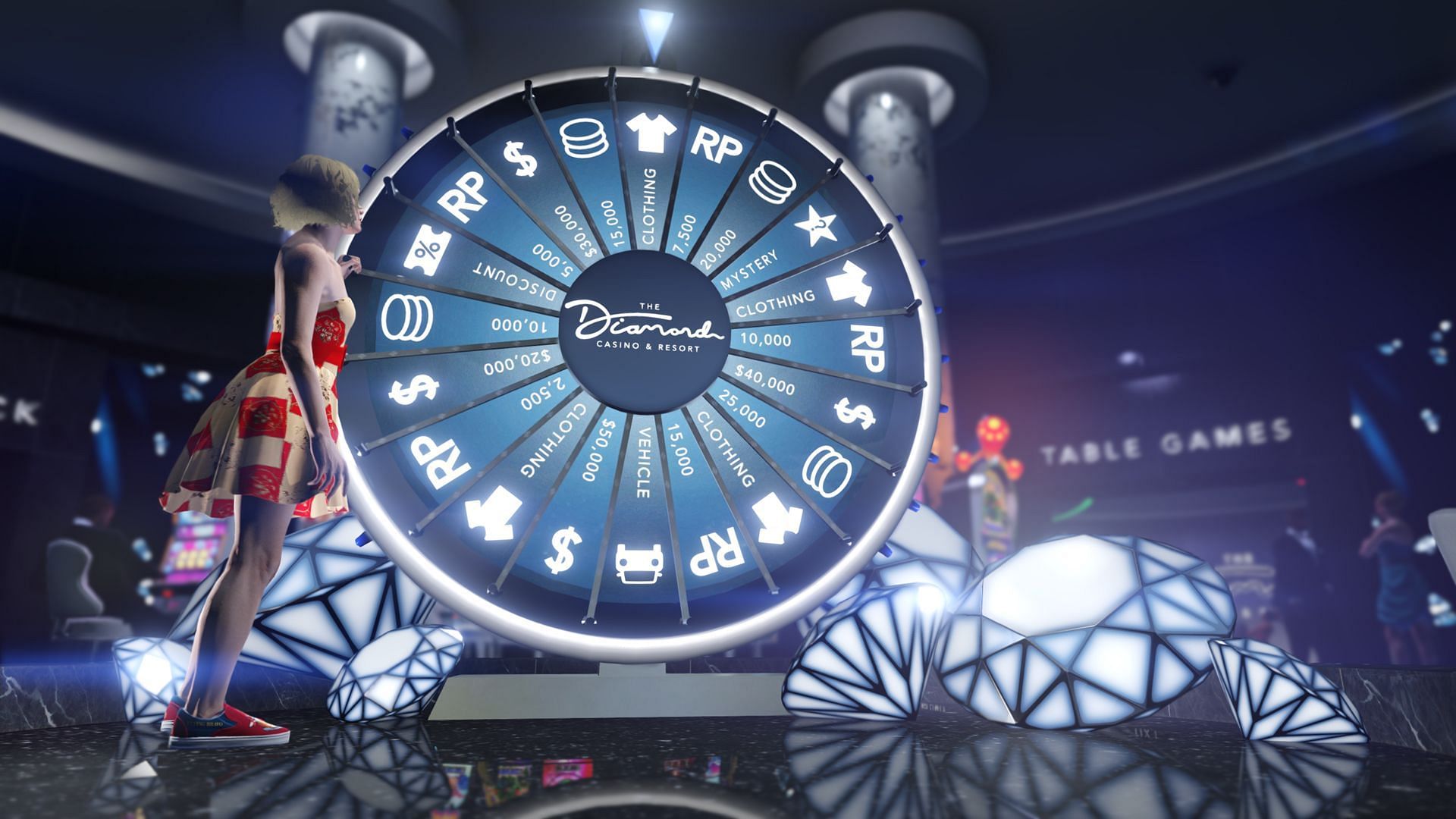 Go and spin the Diamond Casino&#039;s Lucky Wheel every day for free rewards (Image via Rockstar Games)