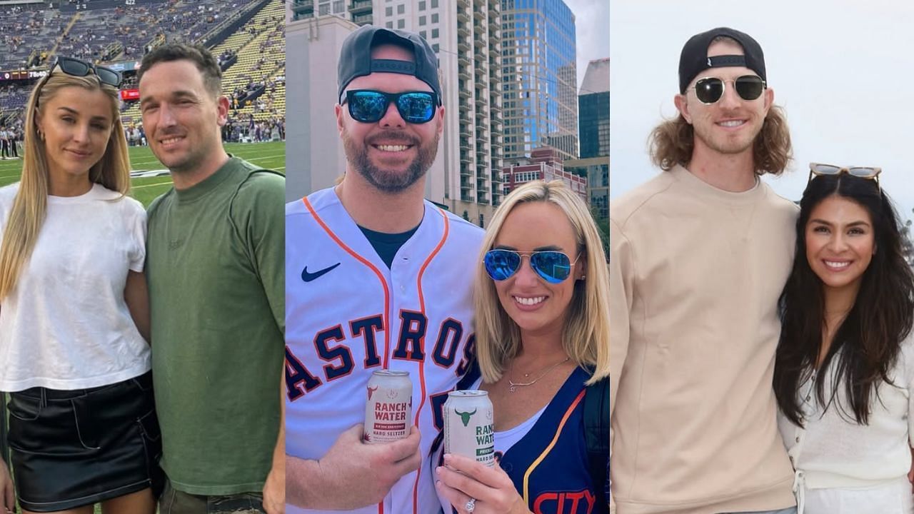 Alex Bregman and wife Reagan (L), Ryan Pressly and wife Kat (C), Josh Hader and wife Maria (R) (Images from - Instagram.com/@reaganelizabeth, Instagram.com/@katpressly, Instagram.com/@mariajhader))