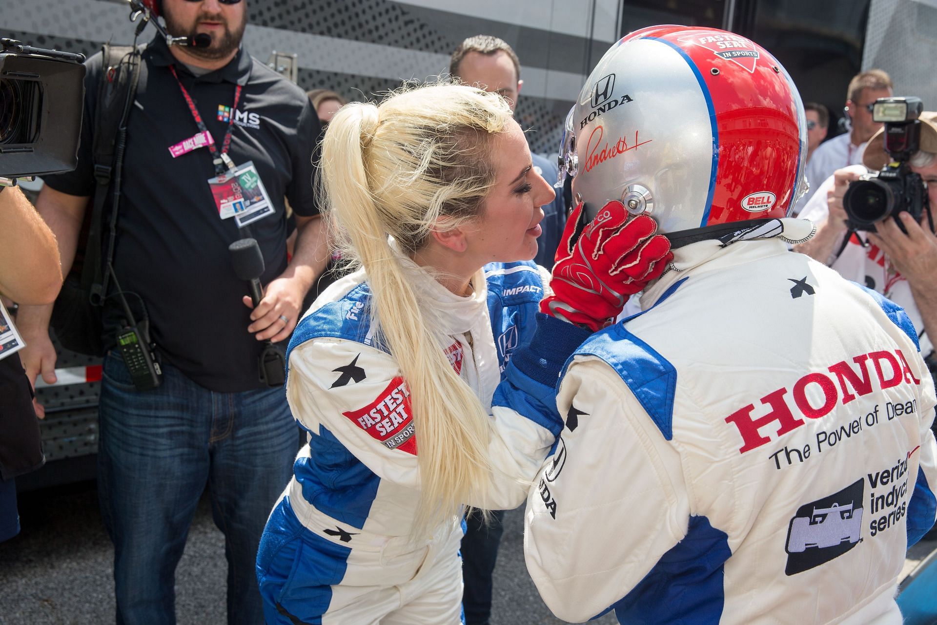 Mario Andretti and Lady Gaga ahead of the Indy 500, 2016 - Source: Getty