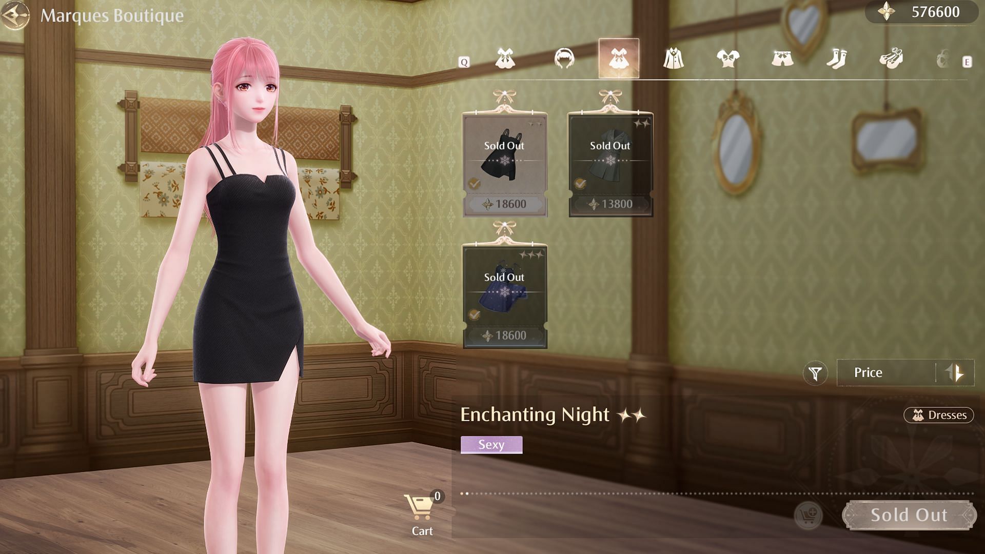 All dresses available for purchase in Marques Boutique (Image via Sportskeeda Gaming/Infold Games)