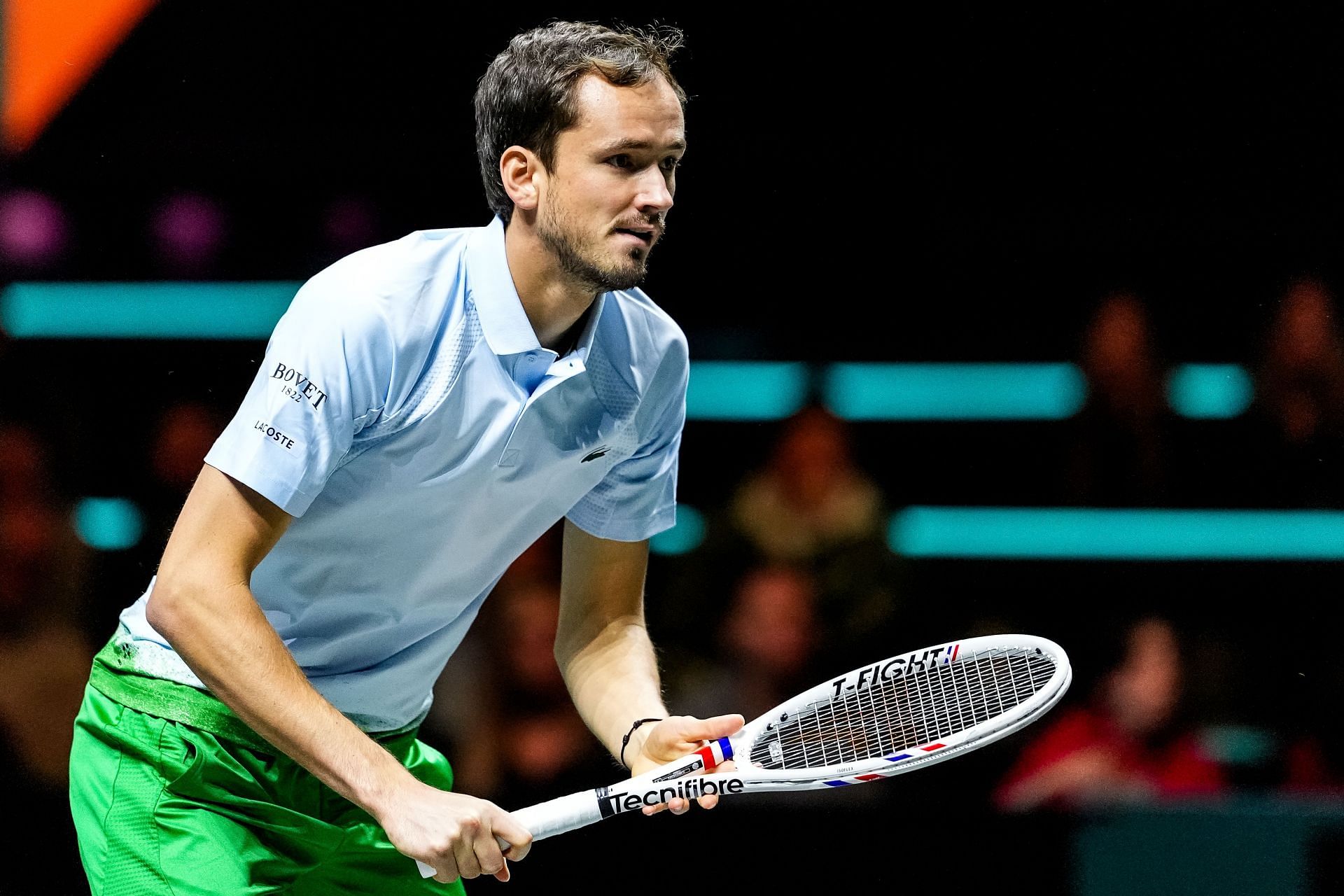 Daniil Medvedev prepares to return Mattia Bellucci&#039;s serve at the 2025 ABN AMRO Open in Rotterdam (Source: Getty)