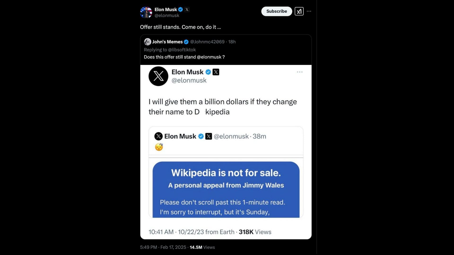 Musk replied (Image via X/@elonmusk)