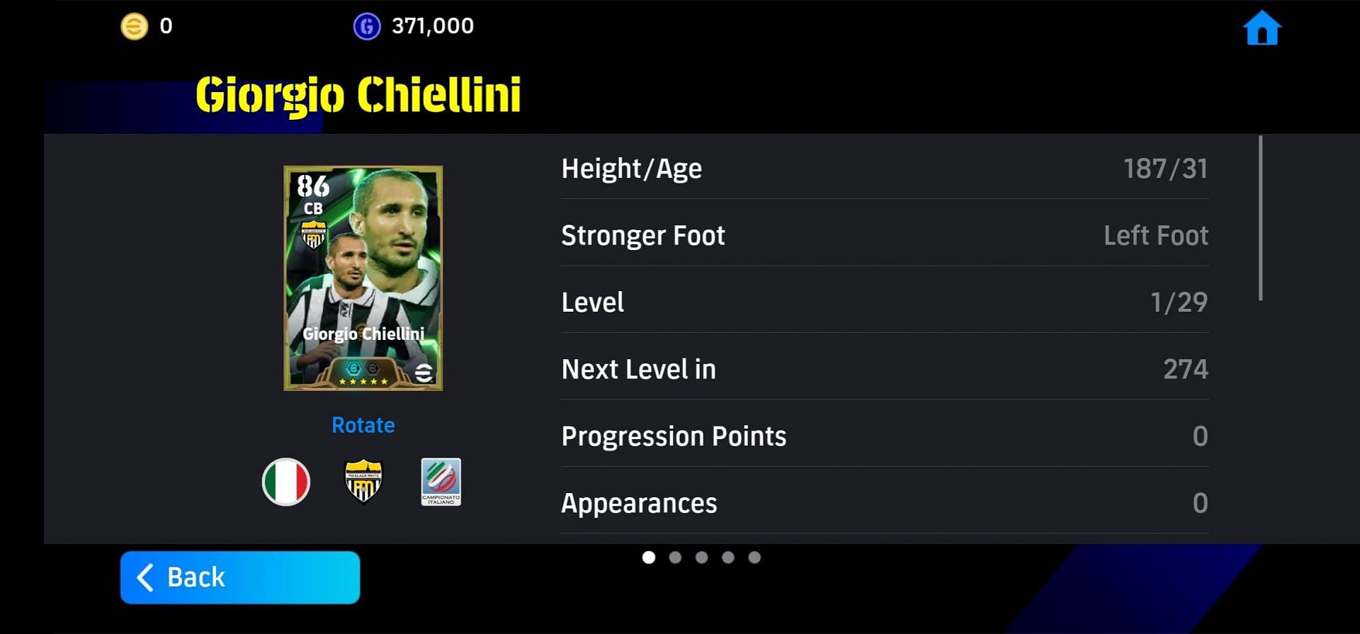 Giorgio Chiellini the latest eFootball Legend&#039;s Epic card (Image via Konami)