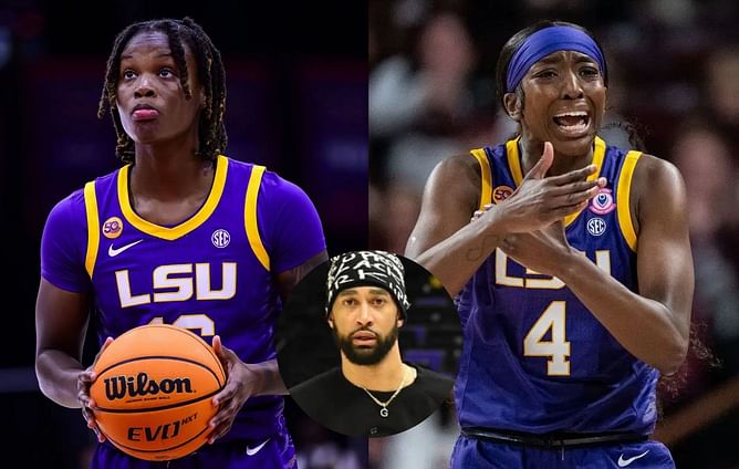 Flau'jae Johnson reacts as LSU assistant coach Gary Redus rocks Kailyn Gilbert graphic T-shirt in practice
