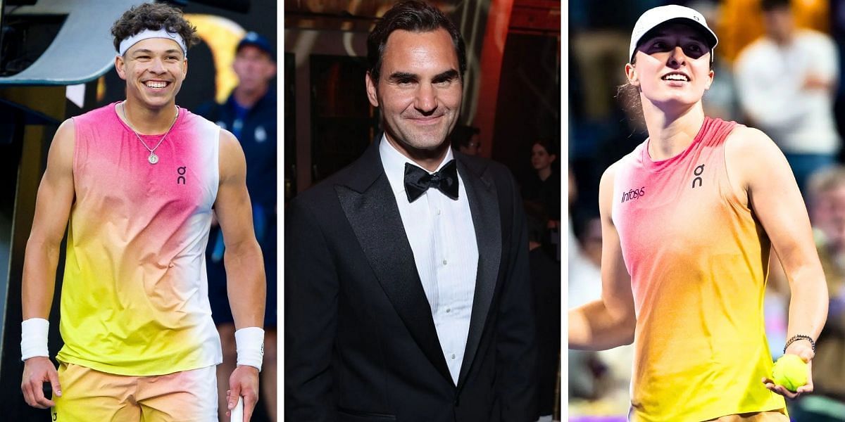 Ben Shelton (L), Roger Federer (C) and Iga Swiatek (R) are all associated with On - Source: Getty