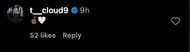 Natasha Cloud IG comment
