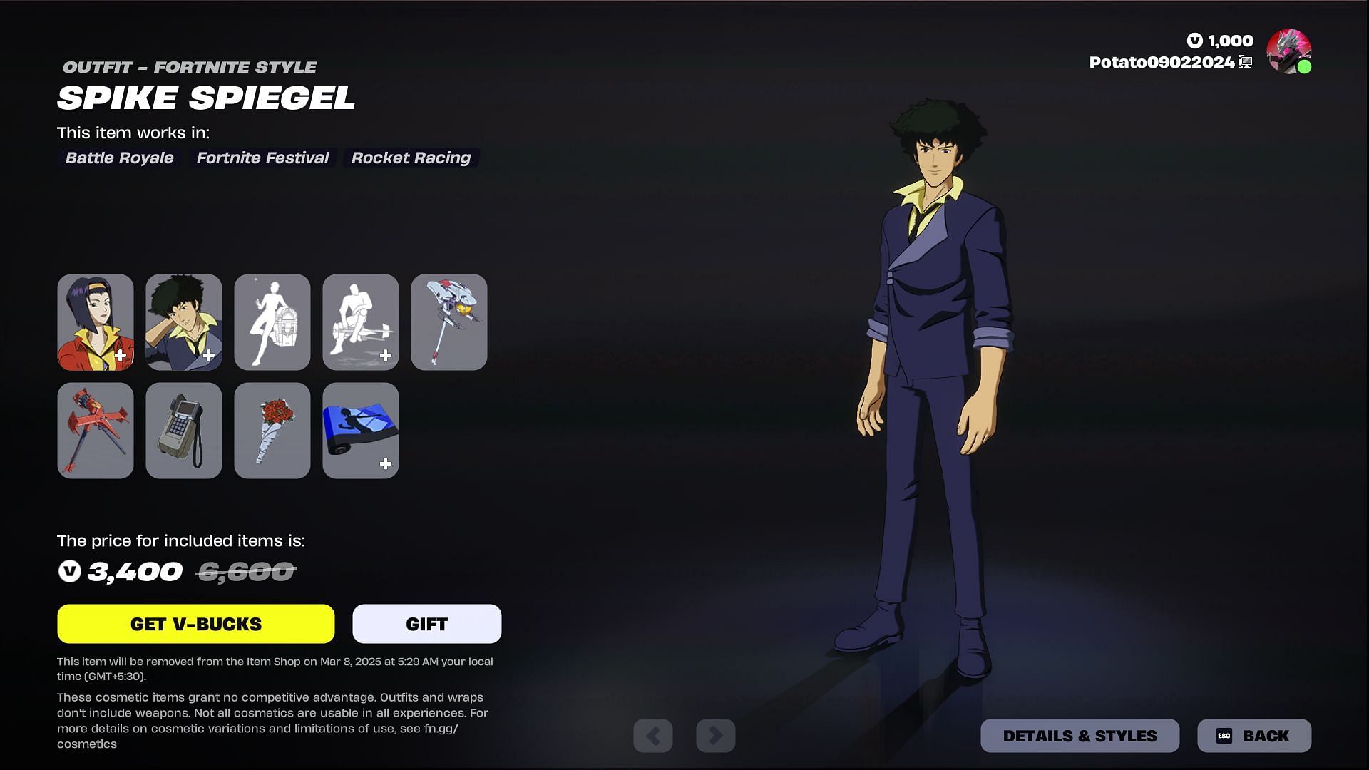 Faye Valentine and Spike Spiegel will remain listed until March 8, 2025 (Image via Epic Games)