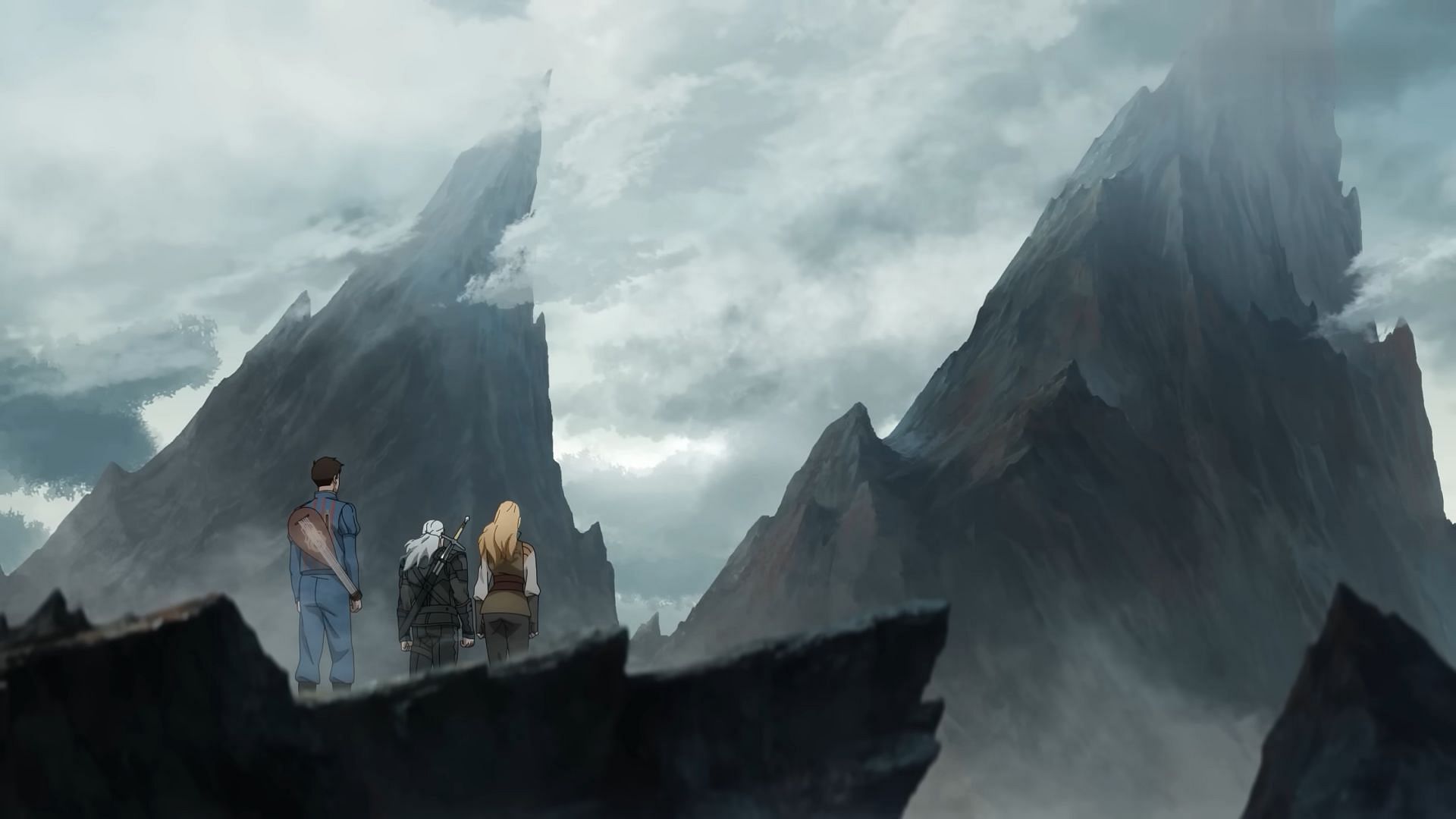 Geralt and Jaskier leave the town of Bremervoord, embarking on a new adventure towards Caingorn, through the Dragon Mountains (Image via Netflix)