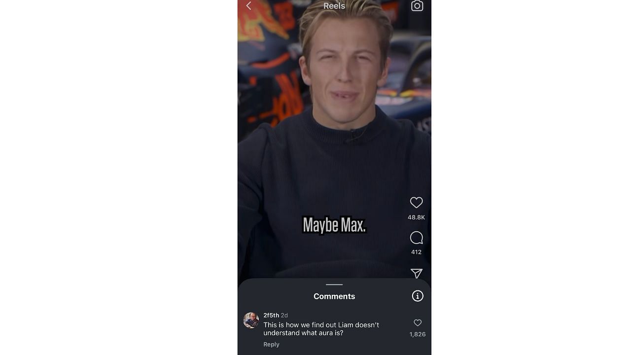 Comment on ESPN F1&#039;s reel featuring Lawson, credits - Instagram