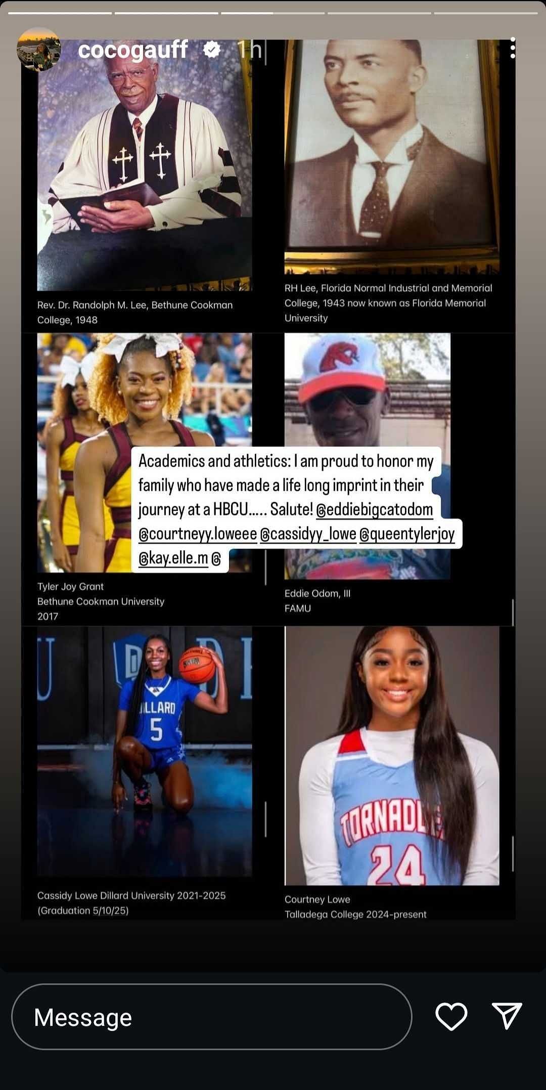 Coco Gaufh shares her family members who have been in HBCUs, (Source: Instagram/@cocogauff)