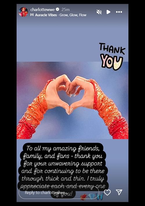 Charlotte Flair's message to her supporters [Image credit: Screenshot of Flair's Instagram story]