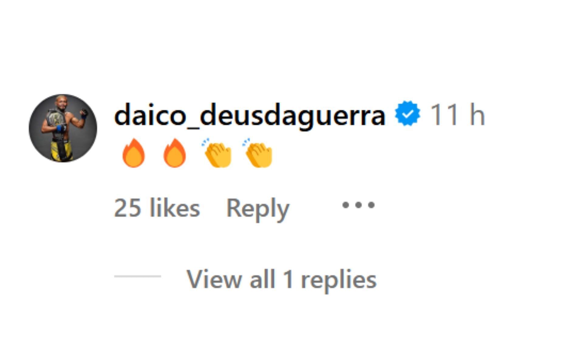 Deiveson Figueiredo&#039;s comment. [Image credit: @henry_cejudo on Instagram]