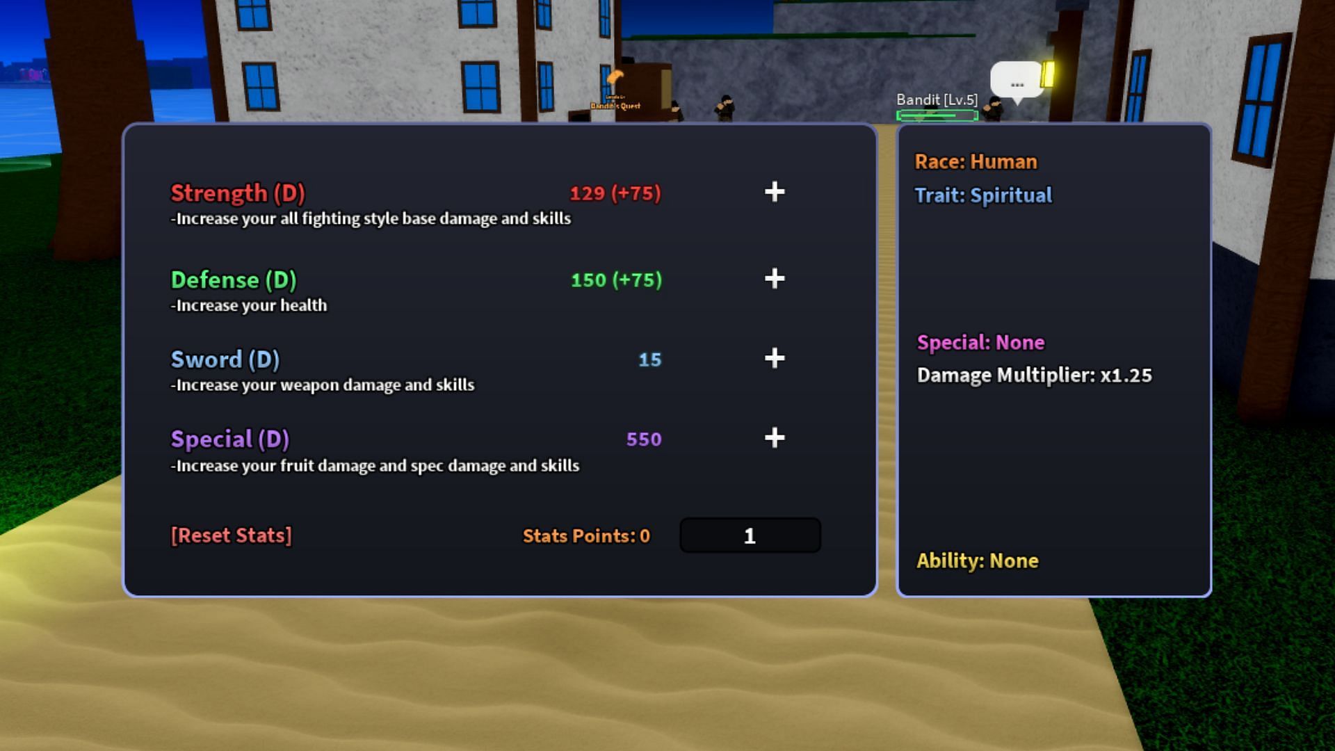 Traits also affect your stats (Image via Roblox)