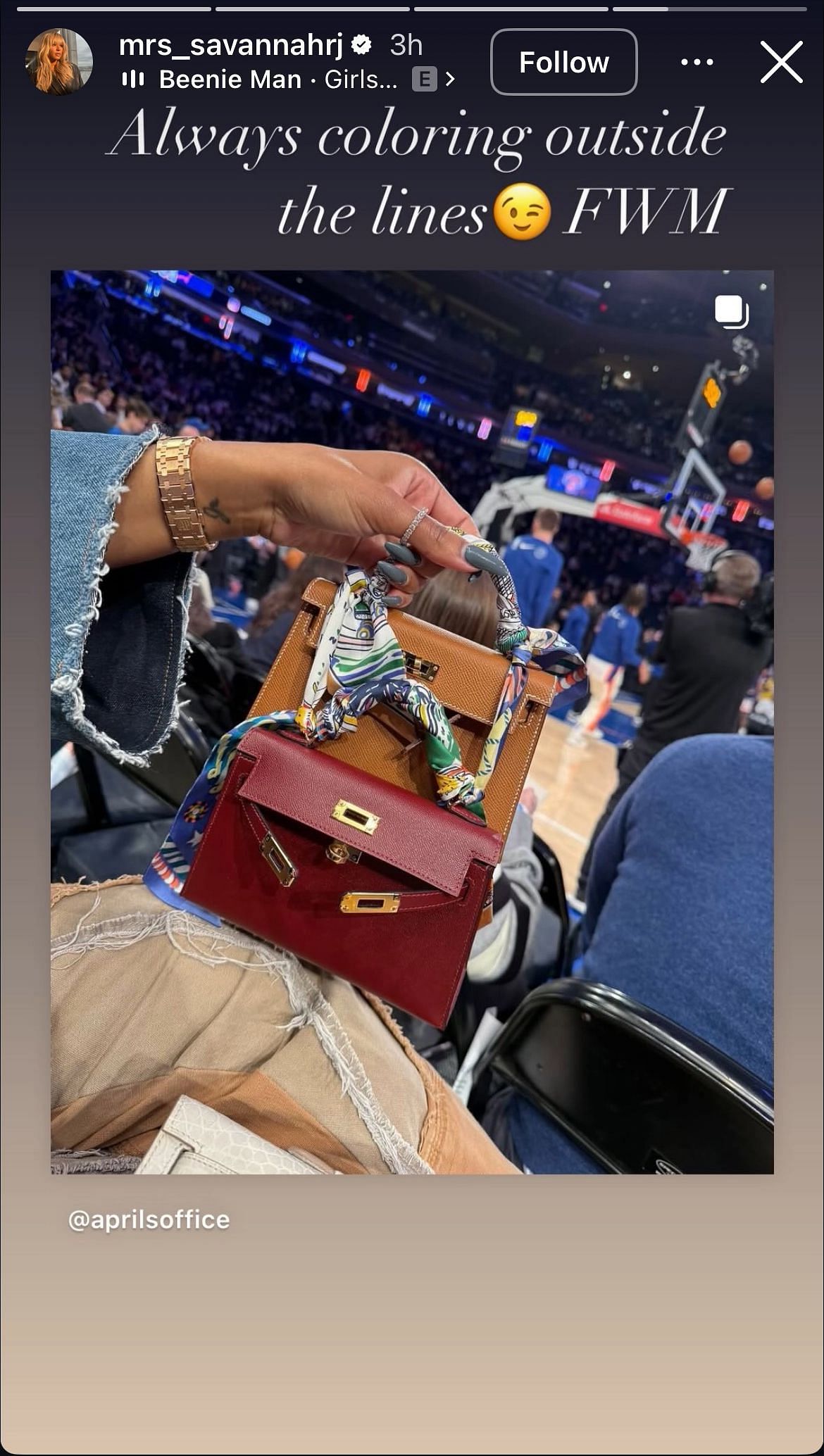 LeBron James&#039; wife, Savannah James, showing off the DIY handbag she made