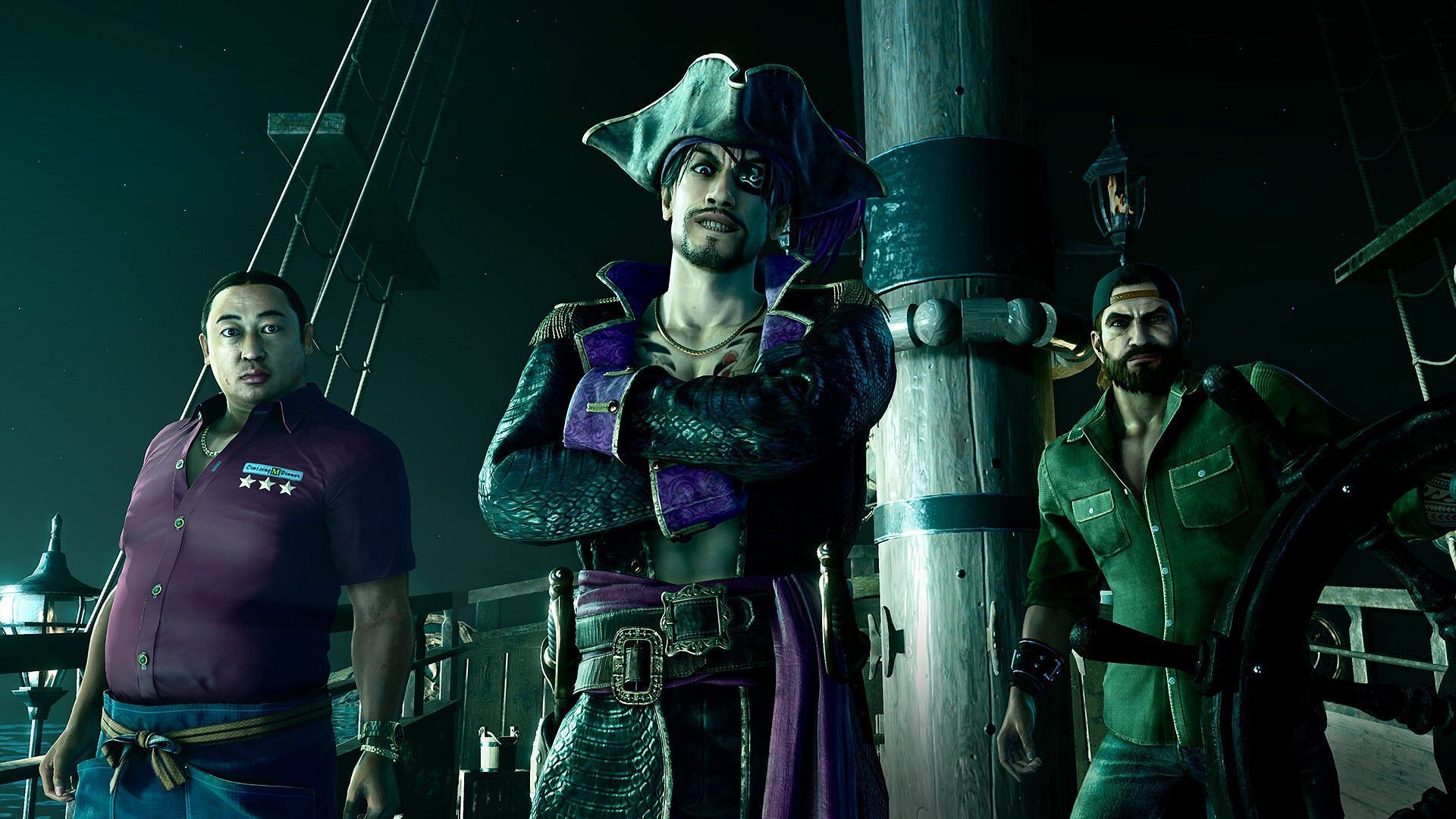 Goro Majima and crew in Like A Dragon: Pirate Yakuza in Hawaii (Image via SEGA)