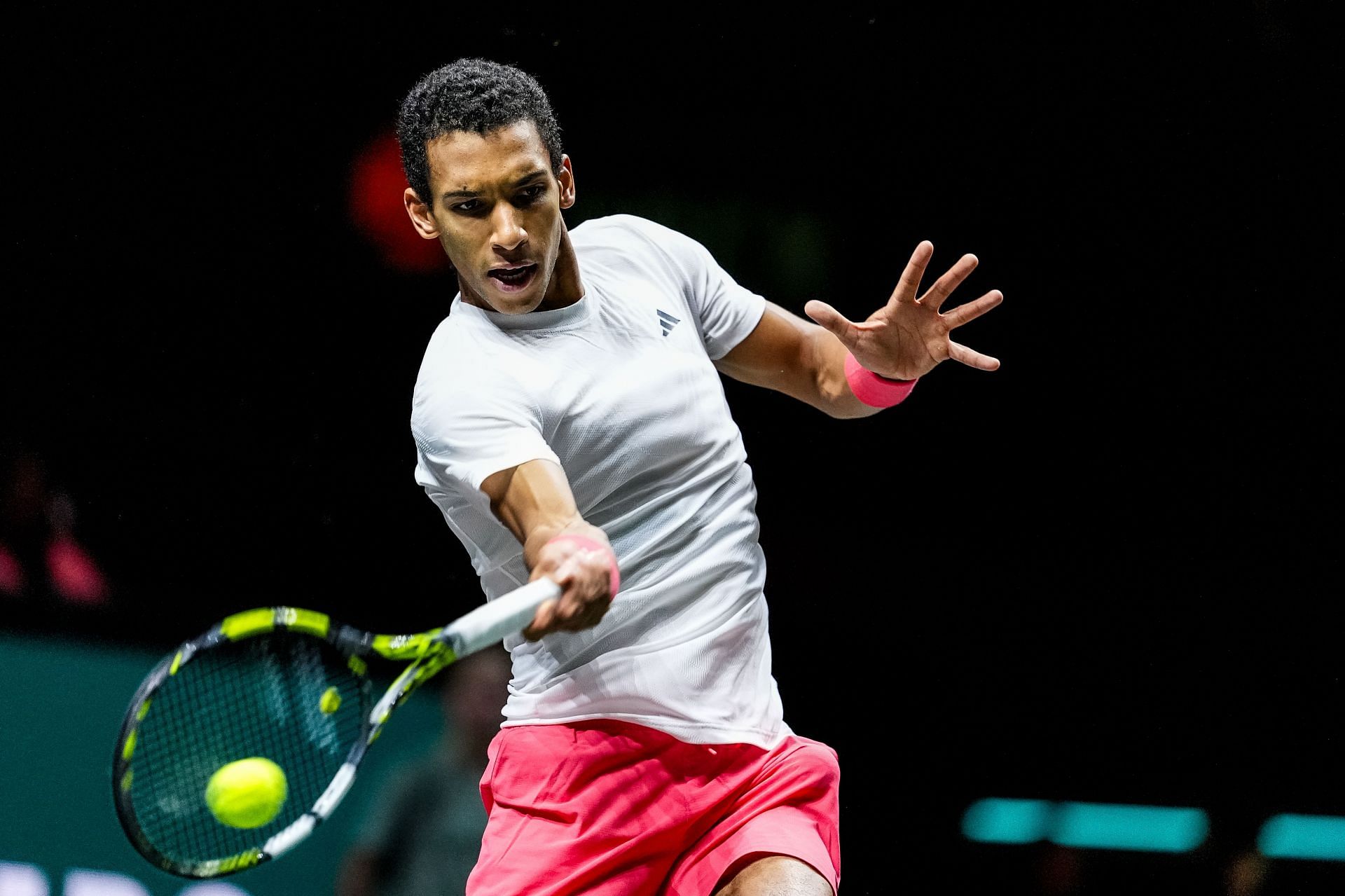 Felix Auger-Aliassime of Canada plays a forehand in his Men&#039;s Singles First Round match against Andrea Vavassori of Italy during day three of the ABN AMRO Open - Source: Getty