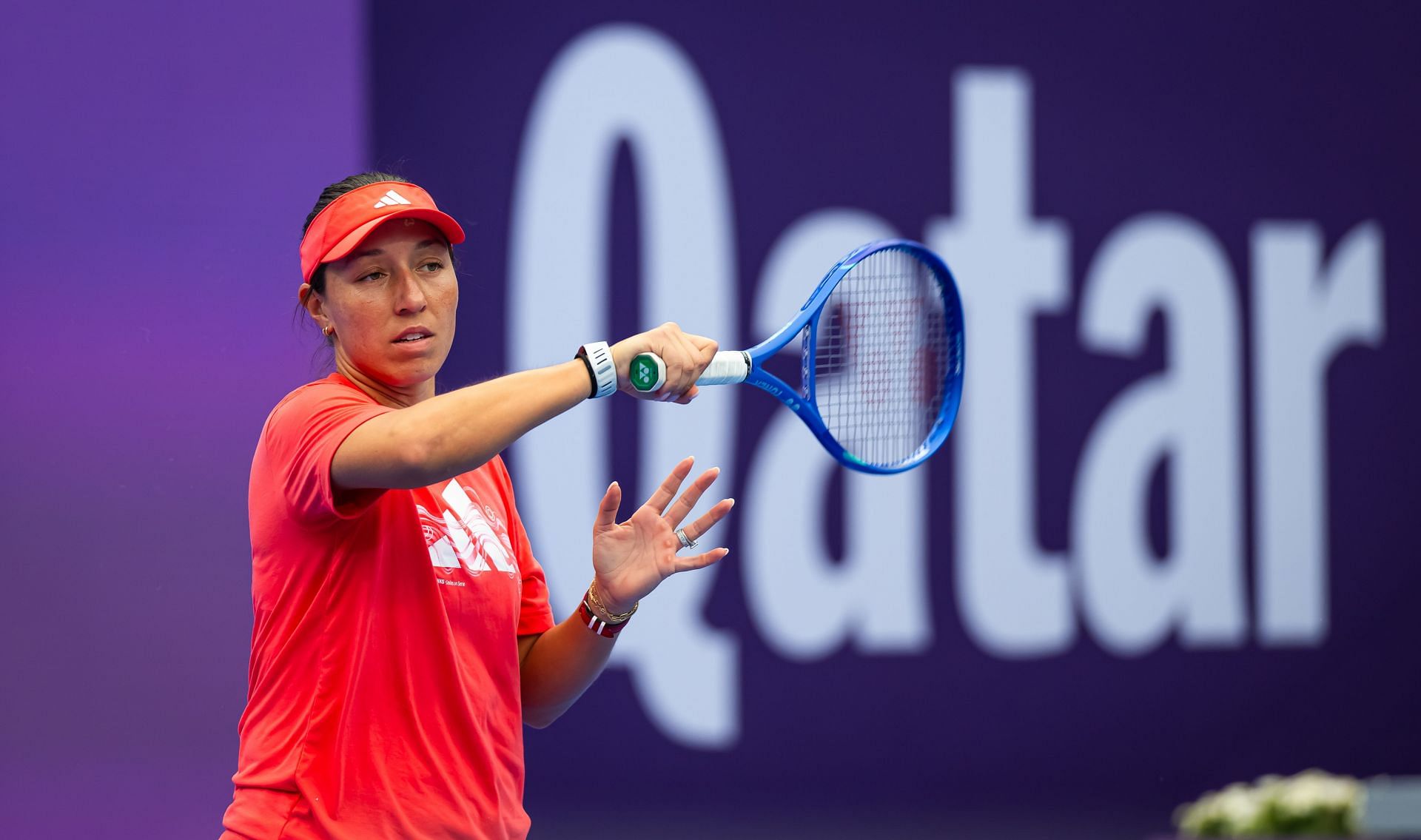 Jessica Pegula during practice at the Qatar Open 2025 - Source: Getty