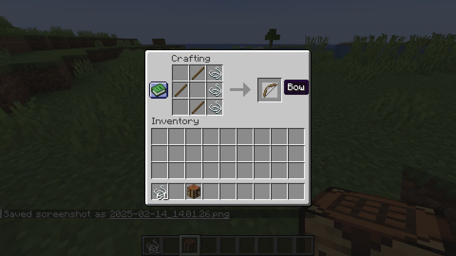 Bows can be crafted using strings (Image via Sportskeeda Gaming/Mojang)