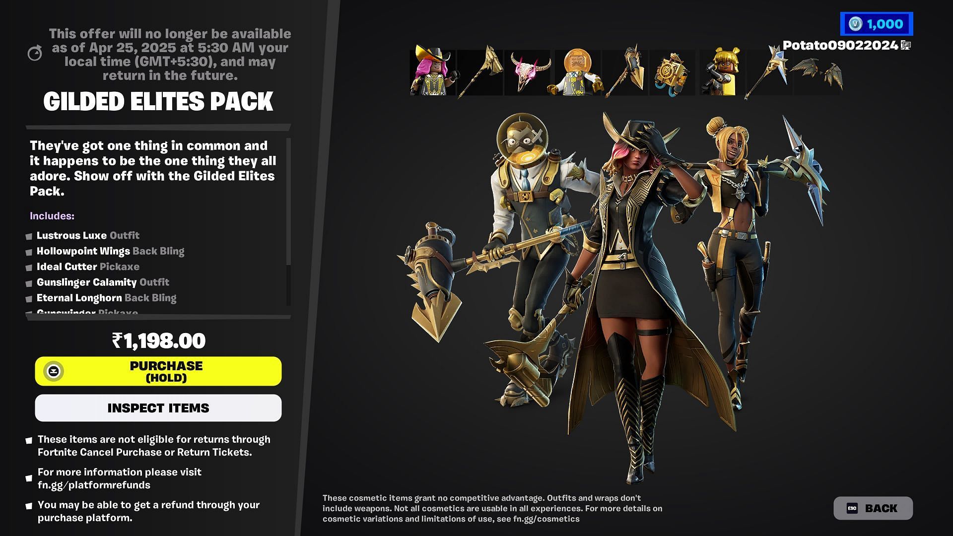 You can now purchase the Gilded Elites Pack in Fortnite (Image via Epic Games)