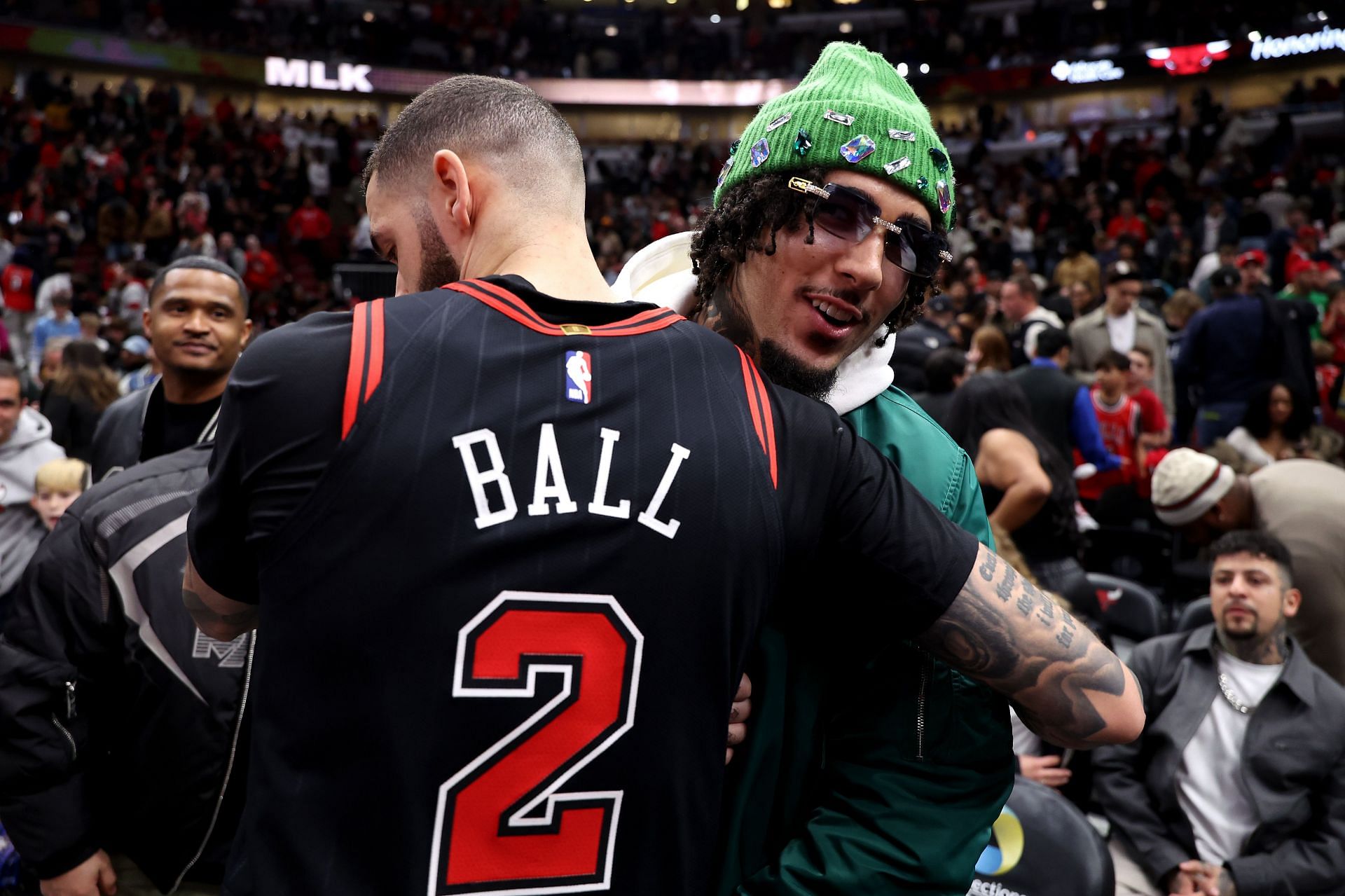 Lonzo Ball and LiAngelo Ball at the Hornets v Bulls game in 2025 - Source: Getty