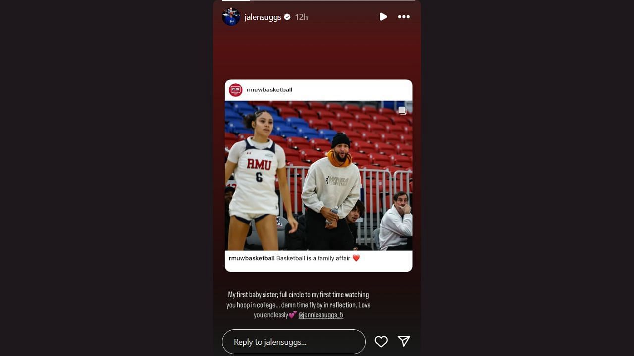 Jalen Suggs expresses his thoughts on watching his sister play for the first time. (Credits: @jalensuggs/Instagram)