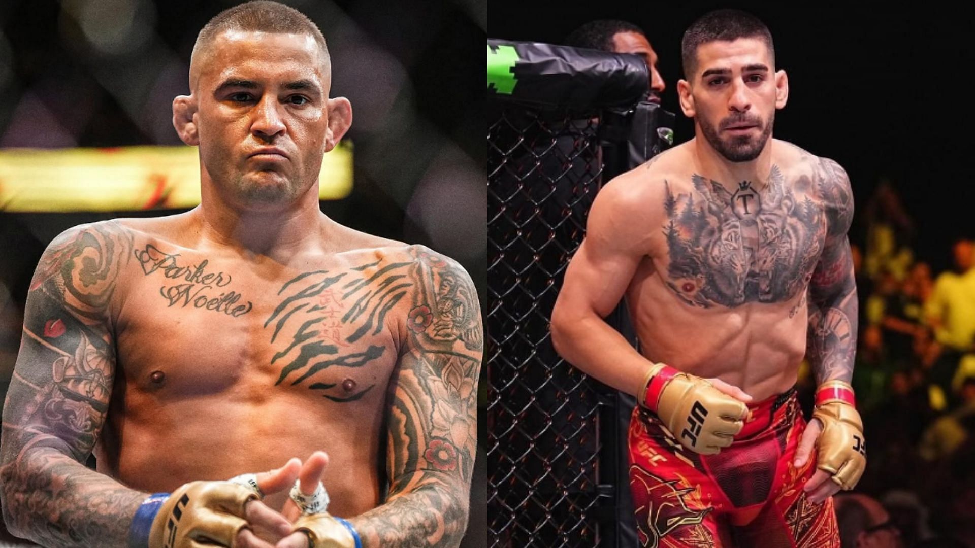 Dustin Poirier (left) gets honest about Ilia Topuria