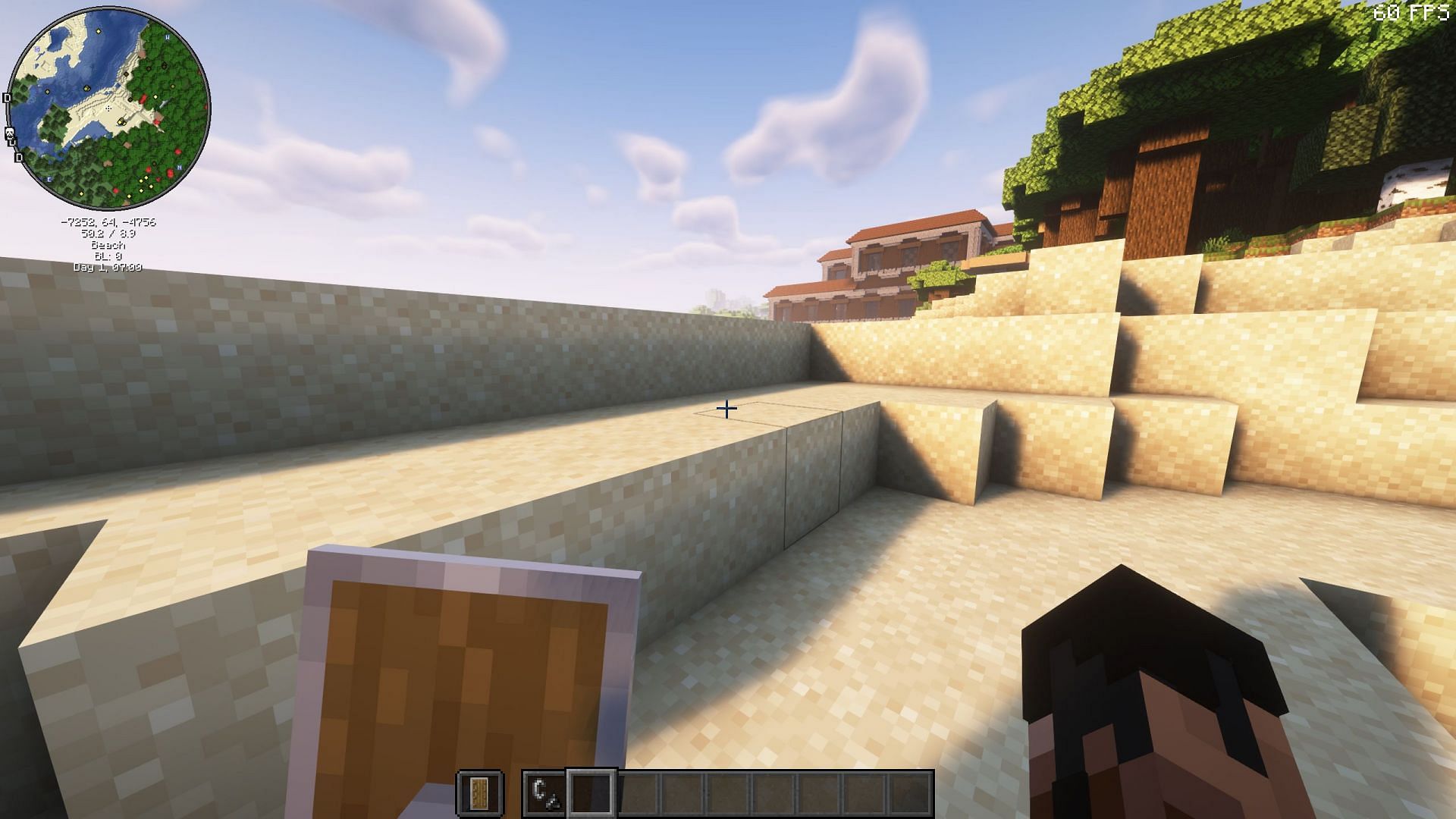 This resource pack shrinks the shield and totems texture while they are in hand (Image via Sportskeeda Gaming/Mojang)