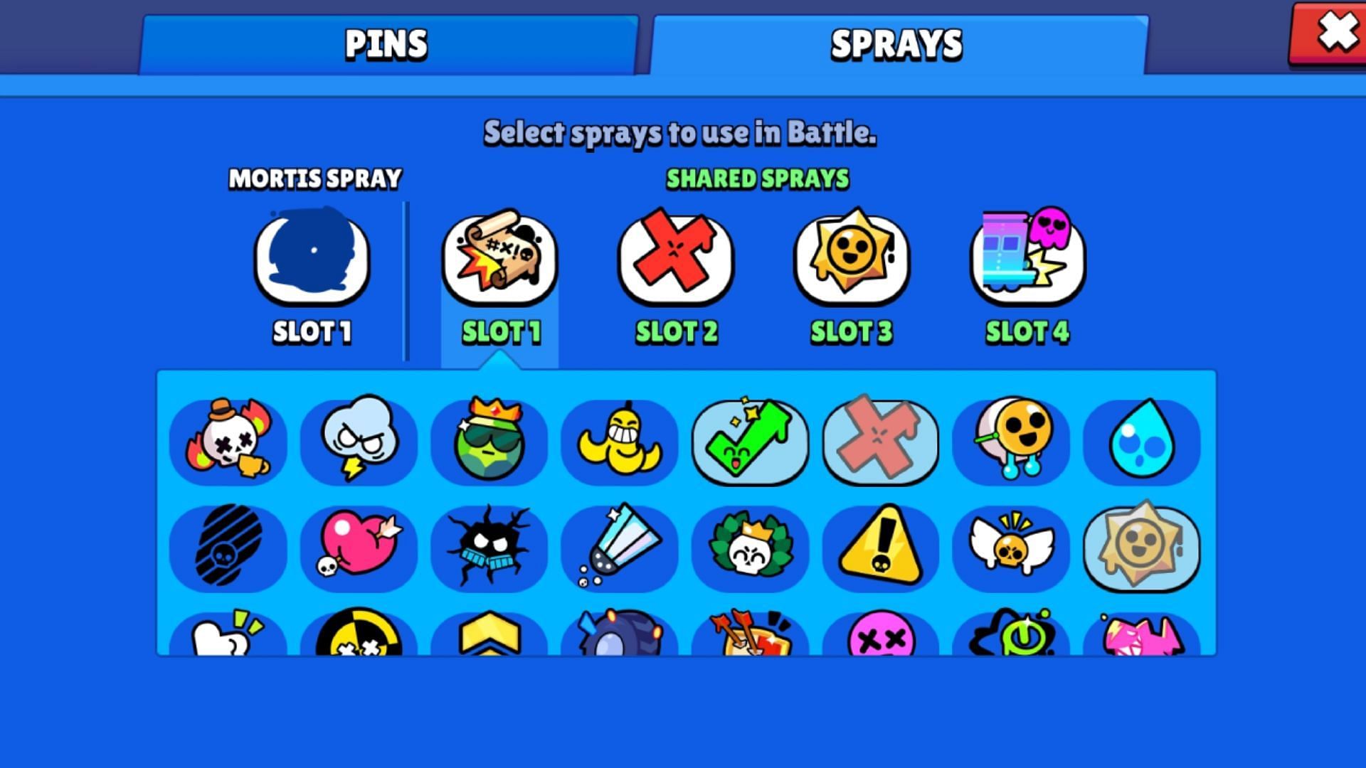 The Brawl Stars Scroll Spray is selected at slot 1 (Image via Supercell)