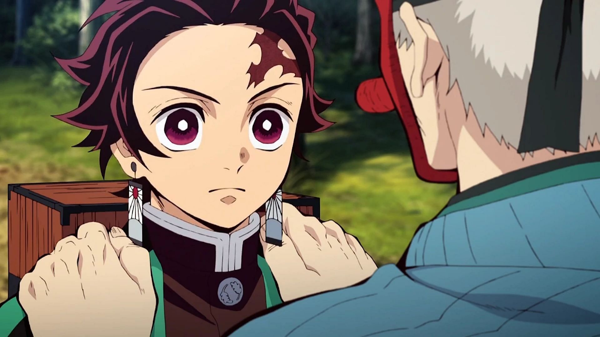 Tanjiro and Urokodaki talking before he sets for his mission (Image via Ufotable)