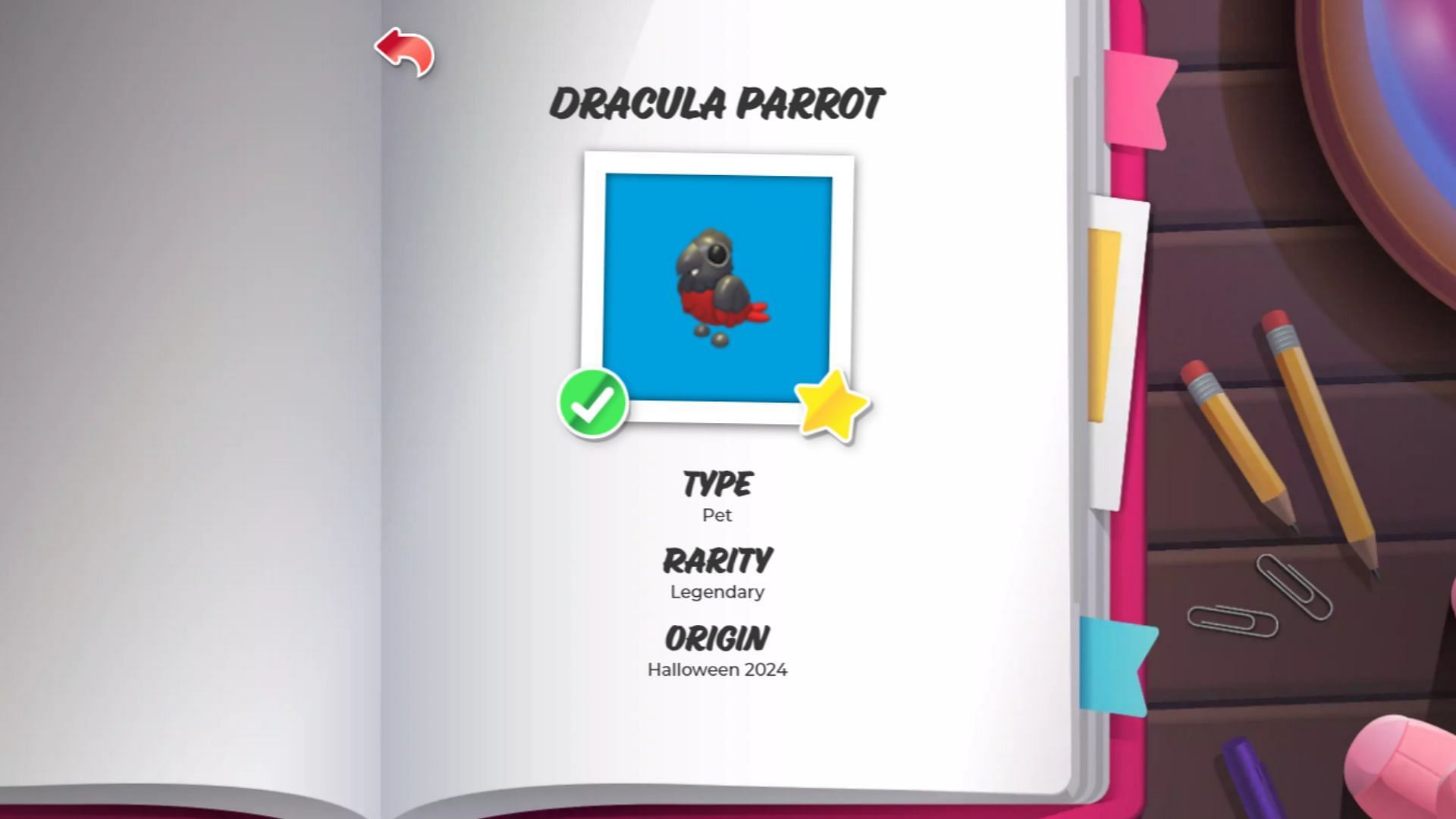 Official render for the Dracula Parrot (Image via Adopt Me)