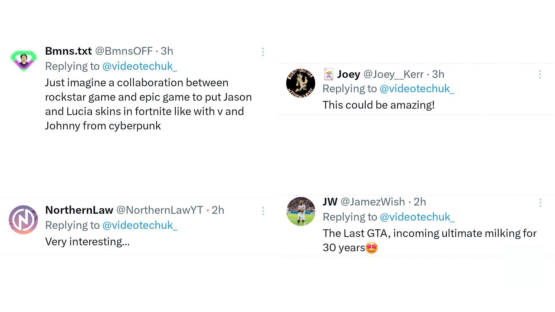 A collage of a few fan posts on X reacting to the reported news of Rockstar Games being in discussions with Roblox and Fortnite creators (Image via X)